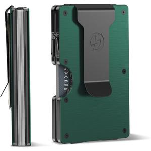 Wallet for Men, Minimalist Metal Wallets with Money Clip Removable, Slim Aluminum Card Holder, Front Pocket RFID Blocking Card Case, Mens Team Travel Business Gifts, Brushed Dark Green