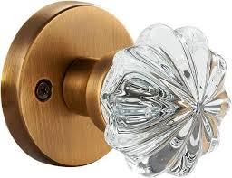 Passage Door Knob with Clear Crystal Handle Flower Glass Knob and Antique Brass Rosette, Elegant Non-Locking Interior Door Handle for Hallway, Closet, Guest Room