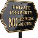 No Soliciting Sign for House, Private Property No Trespassing Sign with 32" Lawn Stake, 11x7 Inch Heavy-Duty Aluminum Metal Plaque, Weatherproof Yard & Outdoor Security Sign(A601)