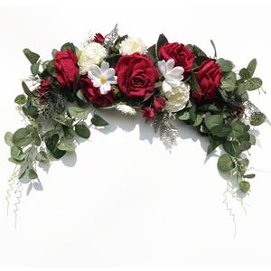 Wedding Arch Flowers, Rose Decorative Floral Swag for Lintel, 30Inch Artificial Greenery Eucalyptus Leaves Flower for Door Window Home Decoration 4 pc , 6ft white roses table runner