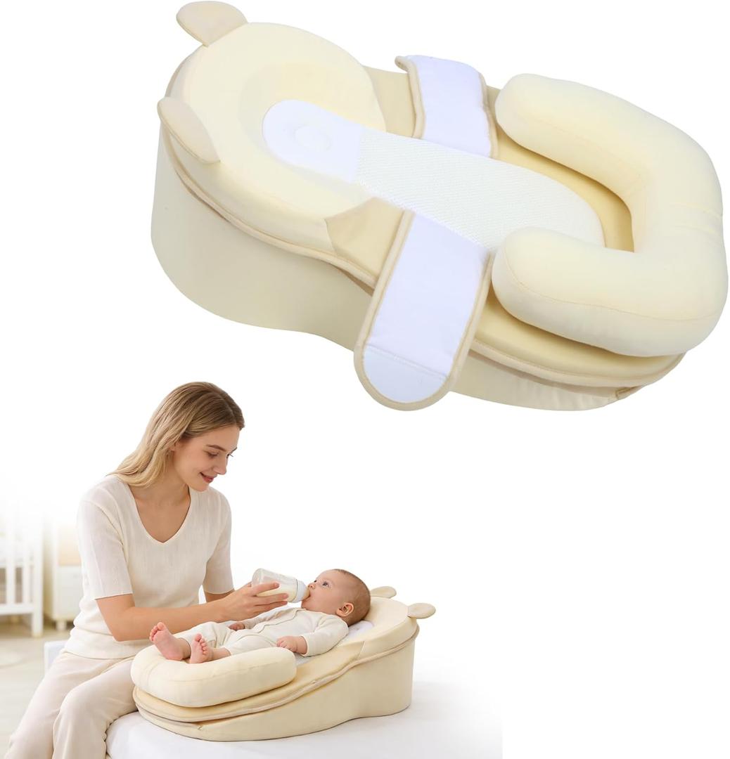 Baby Feeding Pillow, Anti-Overflow Feeding Pillow for Reducing Spit-Up, Safety Nursing Pillow, Baby Lounger Reflux Wedge Breastfeeding, Removable top and Bottom