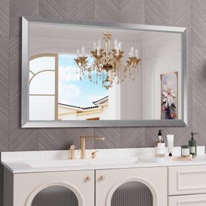 Amorho 60x36 Inch Bathroom Mirror Silver, Thick Metal Framed Wall Mirrors for Over Sink, Brushed Nickel Mirror Perfect for Bedroom, Living Room, Entryway, Rectangle (Horizontal/Vertical)