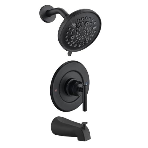 Replacement for Moen Shower Faucet Trim Kit, 9-Setting High Pressure Rain Showerhead, Shower Handle& Tub Spout, (Valve & Cartridge Not Included), Matte Black