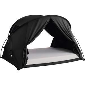 Black Privacy Sleep Queen Size Bed Tent for Adults Kids, Foldable Blackout 90% Canopy Tents with Two Breathable Mesh Windows and Doors Net Curtains