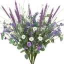 19.6" Fake Lavender Flowers Artificial Purple 5Pcs Faux Florals Plastic Flowers with Daisies Bulk Bush Spring Summer for Garden Porch Table Centerpieces Home Kitchen Wedding Decorations