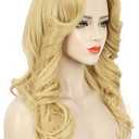 karlery Women 70s Feathered Wig Long Blonde Wave Disco Wig Vintage Costume Wig for Party Fashion Accessory