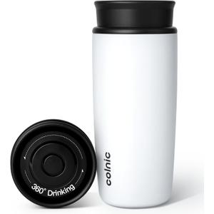 Travel Coffee Mug with 360Lid, 12 oz Coffee Tumbler Insulated Travel Mugs for Hot and Cold, Vacuum Insulated Stainless Steel Coffee Cup Leak Proof Spill Proof-Matte White