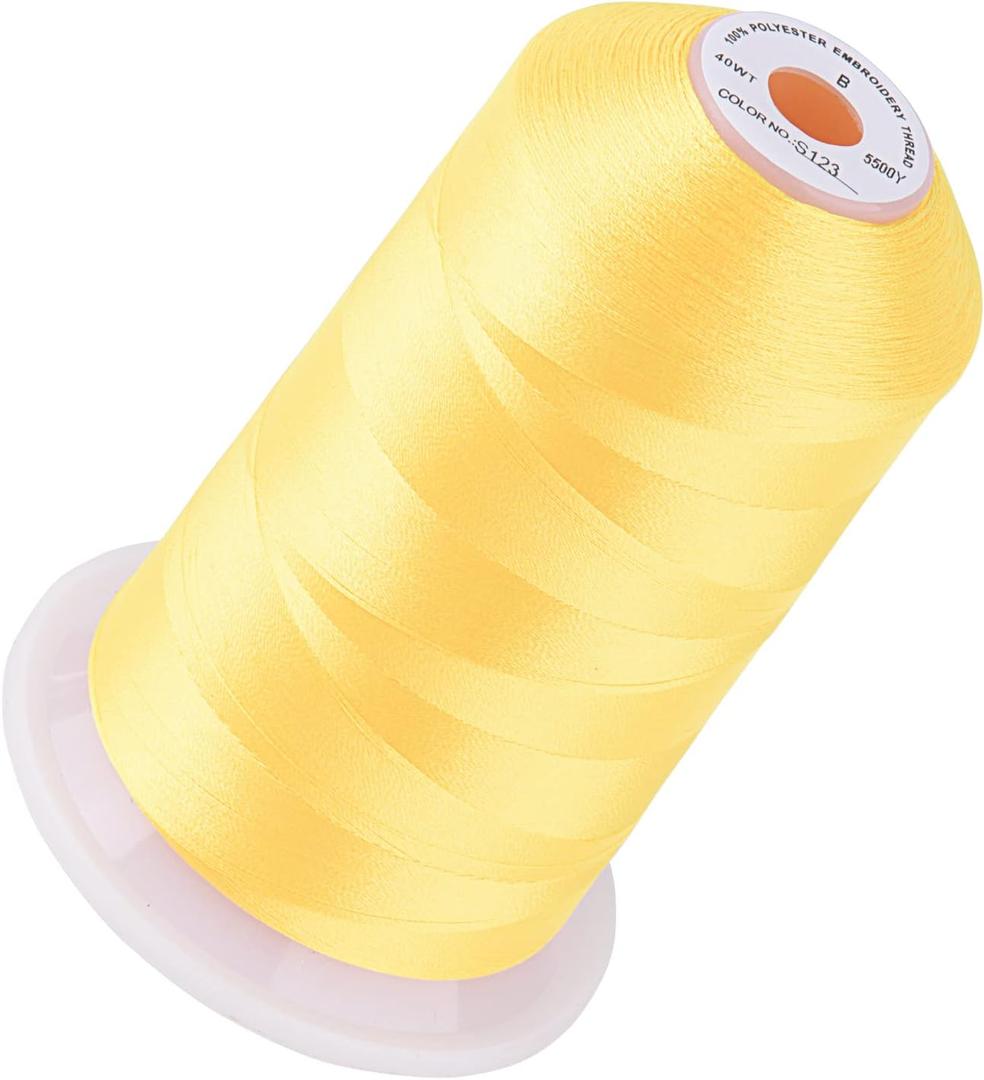 Simthread 5500Yds Embroidery Thread, 5000M High-Yardage 40WT 100% Polyester Thread  170+ Vivid Colors, High-Speed Rated  Compatible with Brother, Singer, Janome & More - Neon Yellow S123