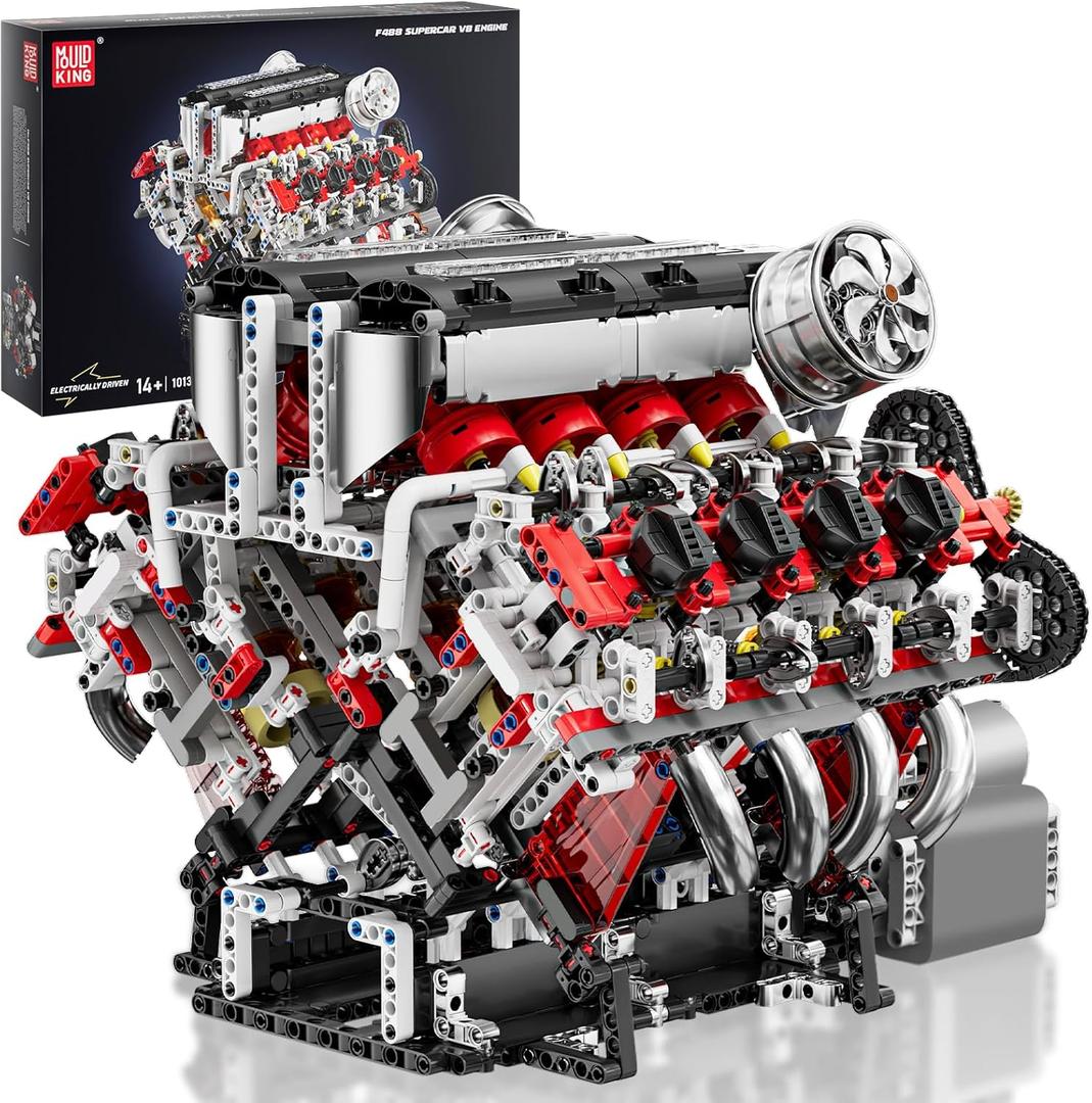 Mould King V8 Engine Toys Building Sets, Model Engine Kit for Adults, Engine MOC Scale Model with Motor, 10130 STEM DIY Building Kits That Works, Set for Aged 14+ (2718 Pieces)