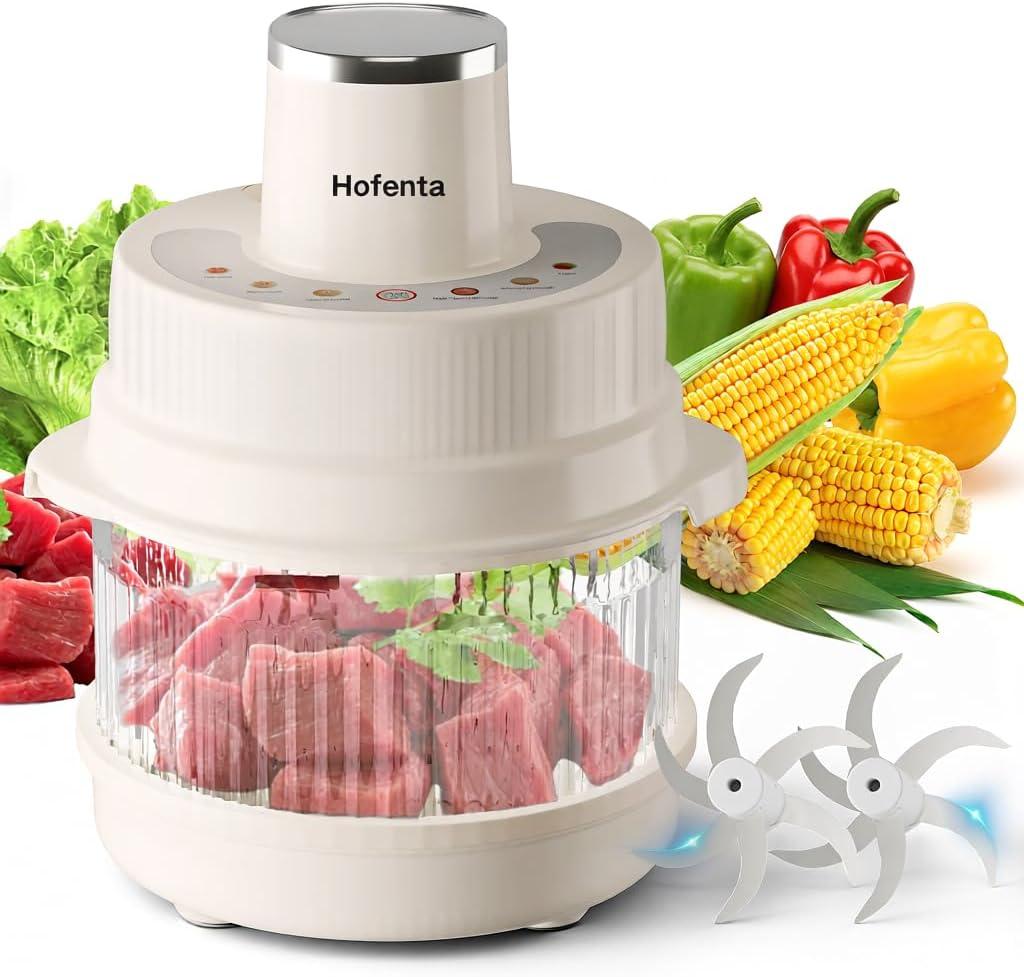 Food Processors, Electric Food Chopper with Meat Grinder & Vegetable Chopper,5QT Thickened Glass Bowl with Powerful 500W Copper Motor,2 Sets of 6-Blades for Fruits/Meat/Nuts,6 Precision Modes