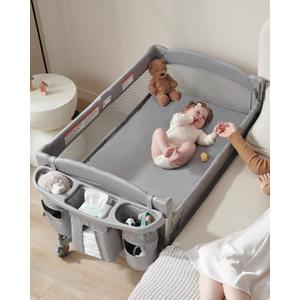 AirClub 4 in 1 Baby Bassinet Bedside Sleeper, 4 Functions Crib, Playard, Portable Changing Table, Bassinet for Newborn Baby, Bedsaide Bed w/Wheels&Brakes (Light Gray)