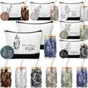 Fumete 6 Sets Christian Gift Sets for Women Mothers Day Church Gift Glass Cup Tumblers Lid Straw Makeup Bag Religious Mini Mirror Bulk for Sunday School Teacher (Boho Flower Bible, White)