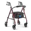Medline Steel Rollator Walker with Seat, Burgundy, 350 lb. Weight Capacity, 6 Wheels, Foldable, Adjustable Handles, Rolling Walker for Seniors, Walker for Mobility Impaired