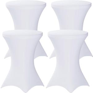 Fixwal 4 Pack White Cocktail Tablecloth, 32x43 Inch Spandex Cocktail Table Covers, Round High TOP Table Cover for Party, Bar, Pub, Wedding, Banquet