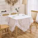 White Floral Embroidered Lace Square Tablecloth 55x55 Vintage Table Cover (White, 55x55, Square)