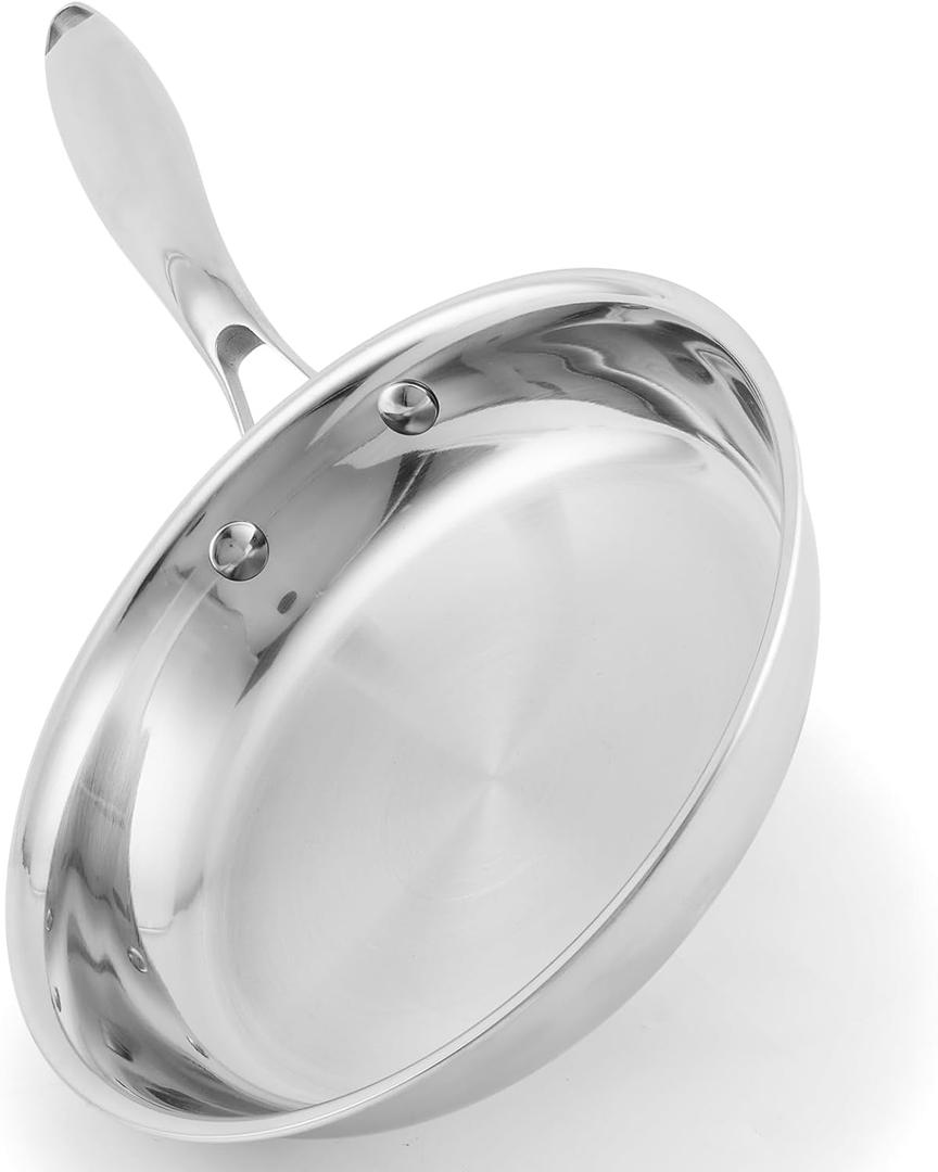Stainless Steel Pan 8 InchNon-Toxic PFAS, PFOA & PTFE Free, Compatible With All Cooktops & Induction Safe, Oven Safe Pan for Searing & Sauting, Long Lasting Cookware