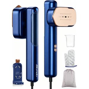 Smart Travel Steamer for Clothes, 100V-240V Portable Iron, 15s Fast Heat Up, 2 in 1 Steamer & Iron, LED Display, 100ml Lrge Water Tank, Compact Travel Size for Worldwide & European Use gold blue