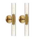 BAODEN Set of 2 Gold Bathroom Vanity Light Fixtures Modern Wall Sconce Clear Glass Shade 2-Lights Mid Century Wall Light Industrial Wall Lamp for Mirror Living Room Hallway
