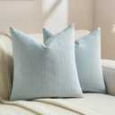 FUTEI Pack of 2 Chenille Decorative Throw Pillow Covers 24x24 Inch,Soft Crushed Striped Texture European Cushion Case,Modern Home Decor for Couch Bed Living Room,Grey Blue