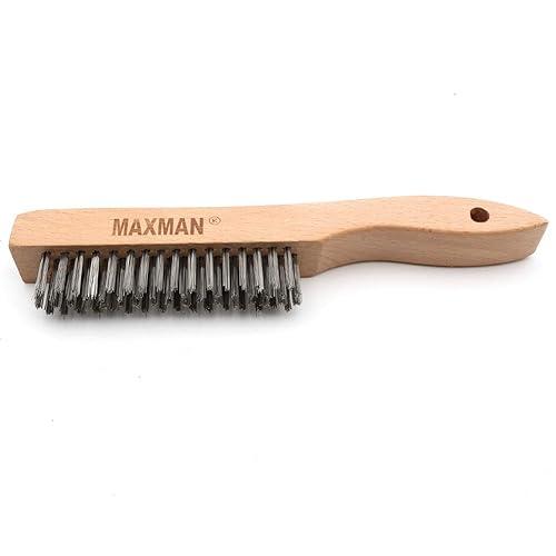 MAXMAN Wire Brush, Heavy Duty Stainless Steel Wire Brushes for Cleaning Rust, Grill Brush, Steel Brush for Paint Removal, Welding, Stiff Bristle Metal Brush with 10" Long Beech Handle, Large,