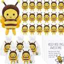 RoundFunny 24 Sets 5 Inch Stuffed Bees Soft Small Bee Stuffed Animal Honeybee Keychains with Inspirational Cards and Organza Bags for Birthday Party Favors