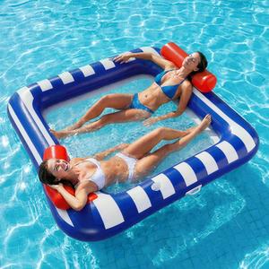 Funscape Large Inflatable Pool Floats, Water Floating Hammock Tanning Pool Lounger for Adult, 76" x 67" Sun Bathing Tan Bed, Swimming Water Raft Floatie W/Mesh Mat, Summer Beach Lake Party Gift Blue