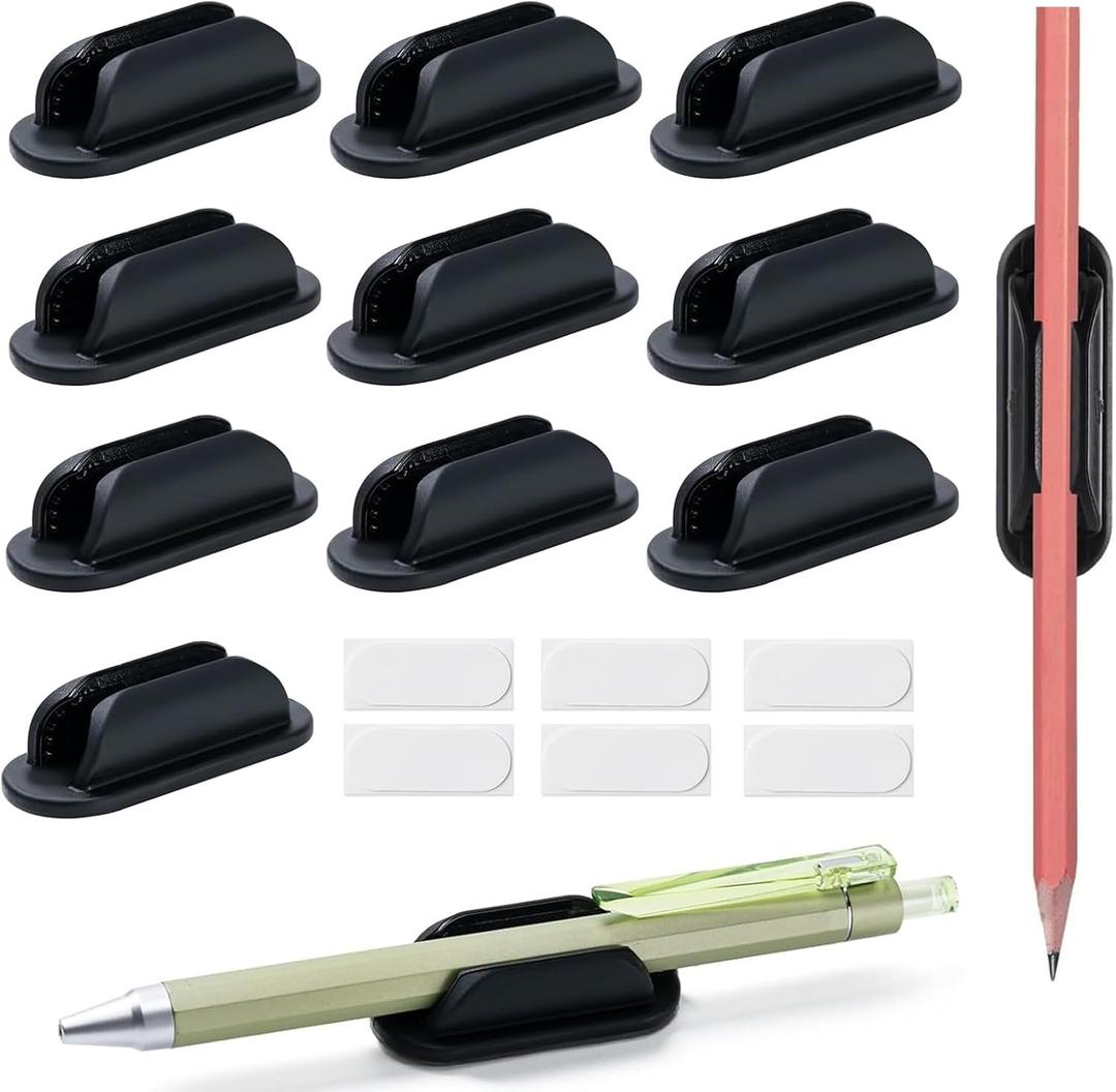10 Pack Adhesive Pencil Holders for Desk,Silicone Flexible Pen Holder for Wall, Office, School,Home,Classroom Must Haves,Teacher Supplies Accessories,Desk Organizer,Art Supply,Small Gift (10, Black)
