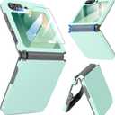 Caka for Samsung Galaxy Z Flip 6 /Z Flip 5 Case [Wireless Charging Compatible][Hinge Protection] [Screen Protector] Women Men Shockproof Protection Phone Cover - Mint Green
