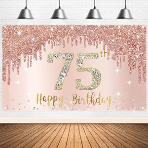 75th Birthday Banner Backdrop Decorations for Women, Rose Gold 75 Birthday Party Sign Supplies, Pink 75 Year Old Birthday Poster Background Photo Booth Props Decor