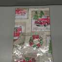 Newbridge Yuletide Christmas Tree Farm Red Barn Truck Vinyl Flannel Back Tablecloth, 70 Inch Round, Nostalgic Holiday Wipe Clean Easy Care Table Cover