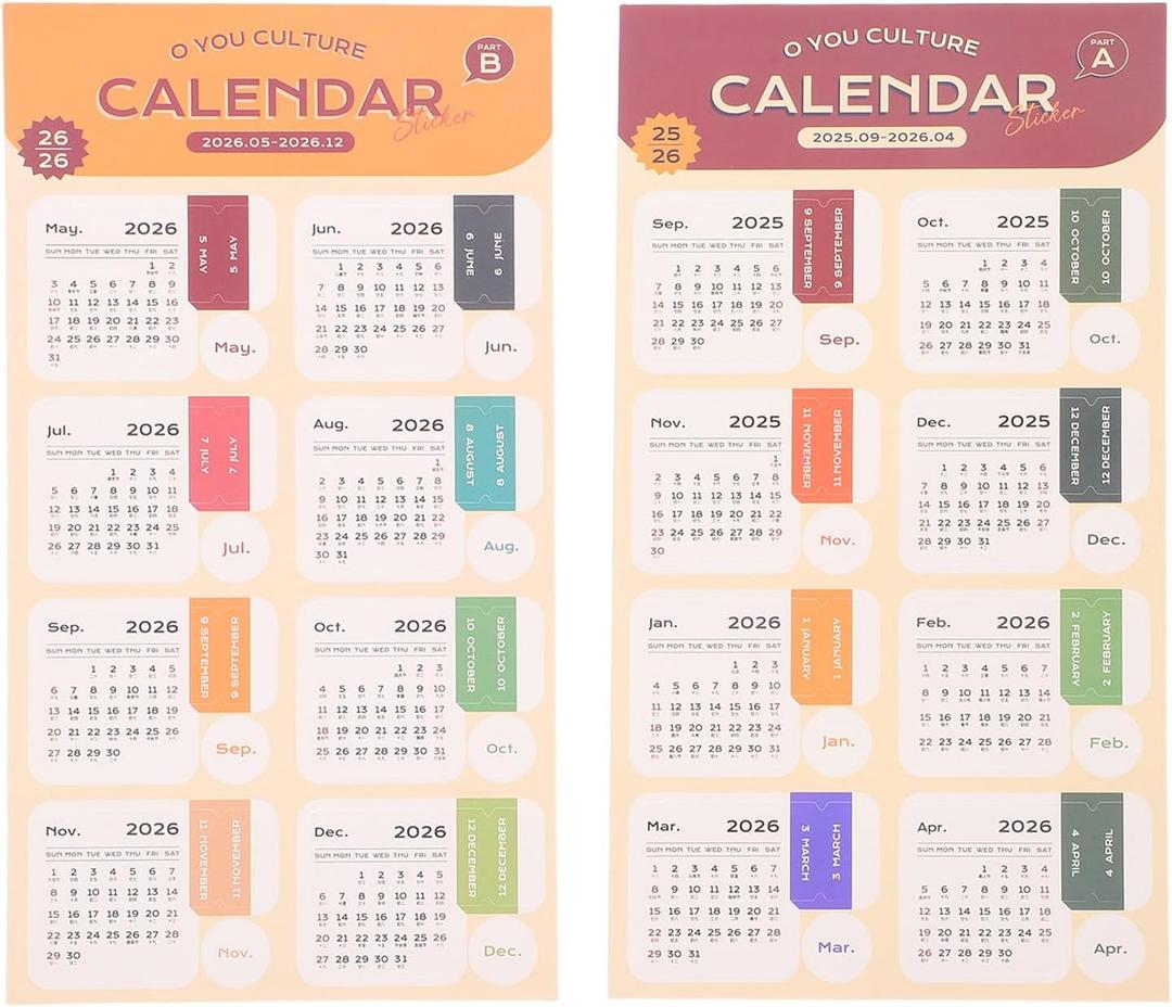 2026 Monthly Calendar Stickers - 2 Sheet Adhesive Tabs Color-coded Divider Index Labels for Journals, Notebooks & Diy Planning, Retro Color (Multi)