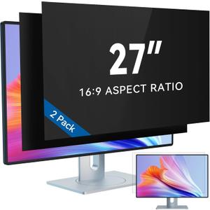 IPROKKO [2 Pack] 27 Inch Computer Privacy Screen Filter for 16:9 Widescreen Monitor, Removable 27inch Anti Blue Light Glare Privacy Shield, Anti Spy Security Protector for Hp Dell Asus Acer Samsung