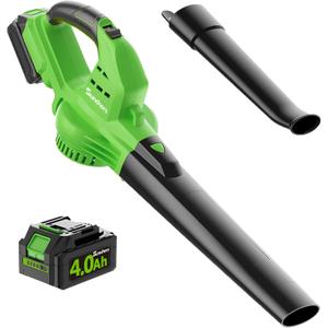Leaf Blower Cordless with 4.0Ah Battery and Charger, 135MPH 170CFM High Speed Leaf Blower with 2 Tube, 20V Electric Leaf Cleaner, Lightweight Handheld Small Blower for Car, Garden, House, Depot, Green