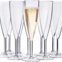 US Acrylic Plastic Reusable Champagne Flute (Set of 12) Clear 5oz Stems | BPA-Free, Shatterproof, Made in USA | Top-Rack Dishwasher Safe