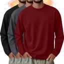 3 Pack Mens Long Sleeve Shirts Crew Neck Thermal T-Shirt Thick Pullover Basic Tops Casual Comfortable Sweatshirt (Large, Wine Red, Dark Gray, Black)
