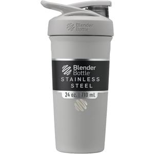 BlenderBottle Strada Shaker Cup Insulated Stainless Steel Water Bottle with Wire Whisk, 24-Ounce, Grey