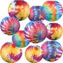 10 Pcs Tie Dyed Groovy Paper Lanterns Chinese/Japanese Lanterns Groovy Party Decorations Tie Dye Party Supplies Classroom Hanging Ceiling Decorations for Home Decor Parties Weddings (8 Inch/ 6 Inch)