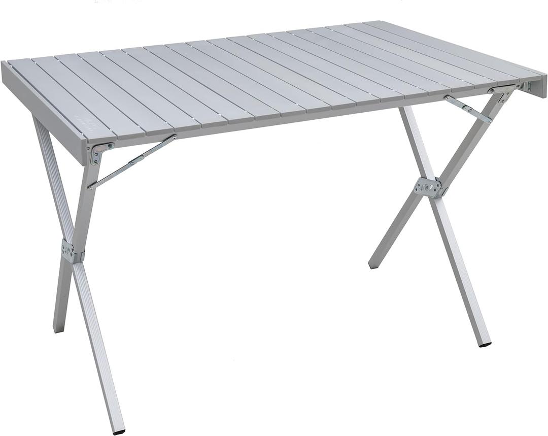 ALPS Mountaineering Folding Camping Table with Smooth Easy-to-Clean Roll Top and Sturdy and Lightweight Aluminum X Frame, Shoulder Carry Bag, 3 Sizes (Silver - New)