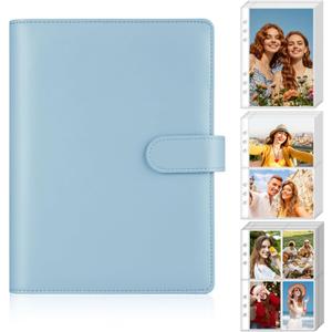 Antner A5 Kpop Photocard Binder 6-Ring Card Collector Album with 40 Pack Card Sleeves, PU Leather Photocard Holder Book with Multi-Size Photo Protectors for Organizing Trading Cards, Airy Blue