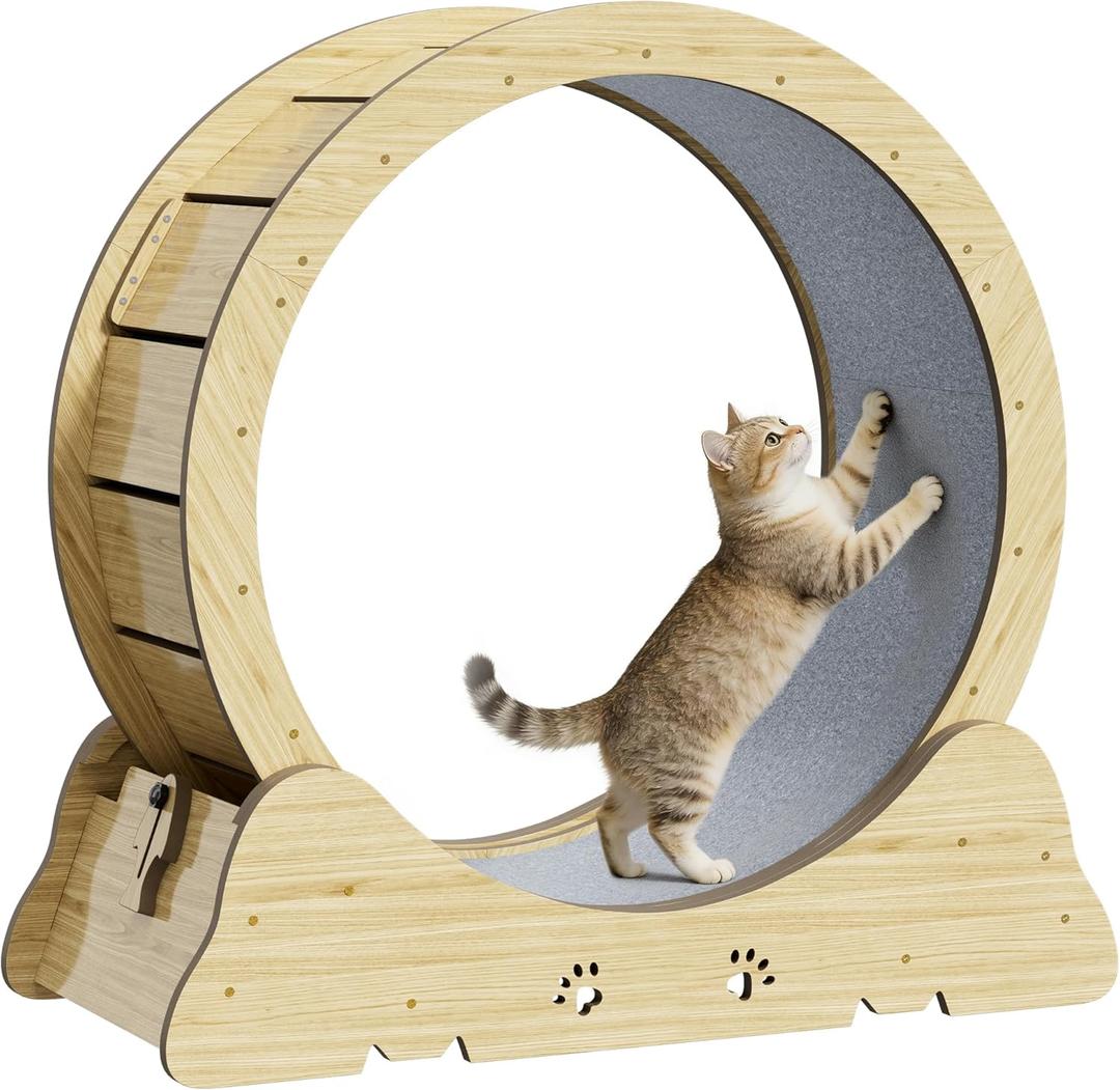 Cat Exercise Wheel, Quiet 34" Cat Treadmill for Indoor Cats, Running Wheel with Carpeted Runway & Safety Lock, Compact Design for Small & Adult Cats Weight Loss & Daily Exercise