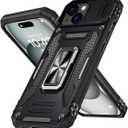 for iPhone 15 Plus Case with Stand,Slide Camera Cover,Military-Grade Matte Back Slim Fit Shockproof Protective Cover Compatible with iPhone 15 Plus,Working with Magnetic Car Mounts, Black 5.41
