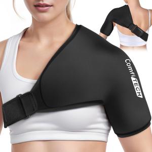 Comfitech Shoulder Ice Pack Wrap Sleeve for Better Putting On & Off, Reusable Gel Cold Pad for Arm, Medium, Black