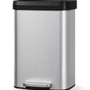 Garvee 13 gal / 50 L Stainless Steel Trash Can with Lid, Large Garbage Can for Kitchen, Rustproof Step-on Kitchen Metal Trash Bin with Liner Rim, Rear Handle, Soft Close Plastic Lid, Silver