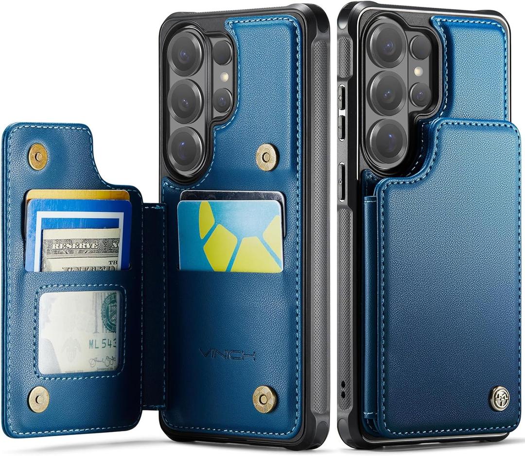 Vinich for Samsung Galaxy S26 Ultra Wallet Case with Card Holder, RFID Blocking Credit Slots Kickstand Shockproof Phone Cover for Women Men, Blue