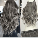 KooKaStyle Invisible Wire Hair Extensions Long Wavy Layered Synthetic Hair Extensions with Transparent Wire Adjustable Size 6 Secure Clips Grey/Sliver Mixed Hairpieces for Women 20 Inch