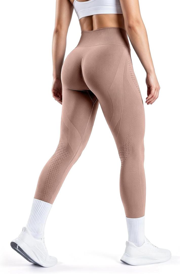 SEASUM Scrunch Butt Lifting Leggings for Women Seamless Workout High Waisted Tummy Control Gym Yoga Pants (Beige, M)