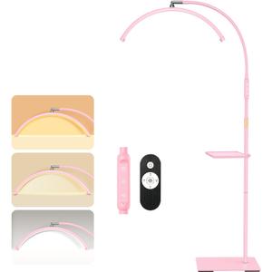 Lash Light, Bright and Large Half Moon Light for Eyelash Extensions, Nails and Tattoos, Flexible Gooseneck LED Floor Moon Lamp, Adjustable Brightness and Height, with Tool Tray (Pink)