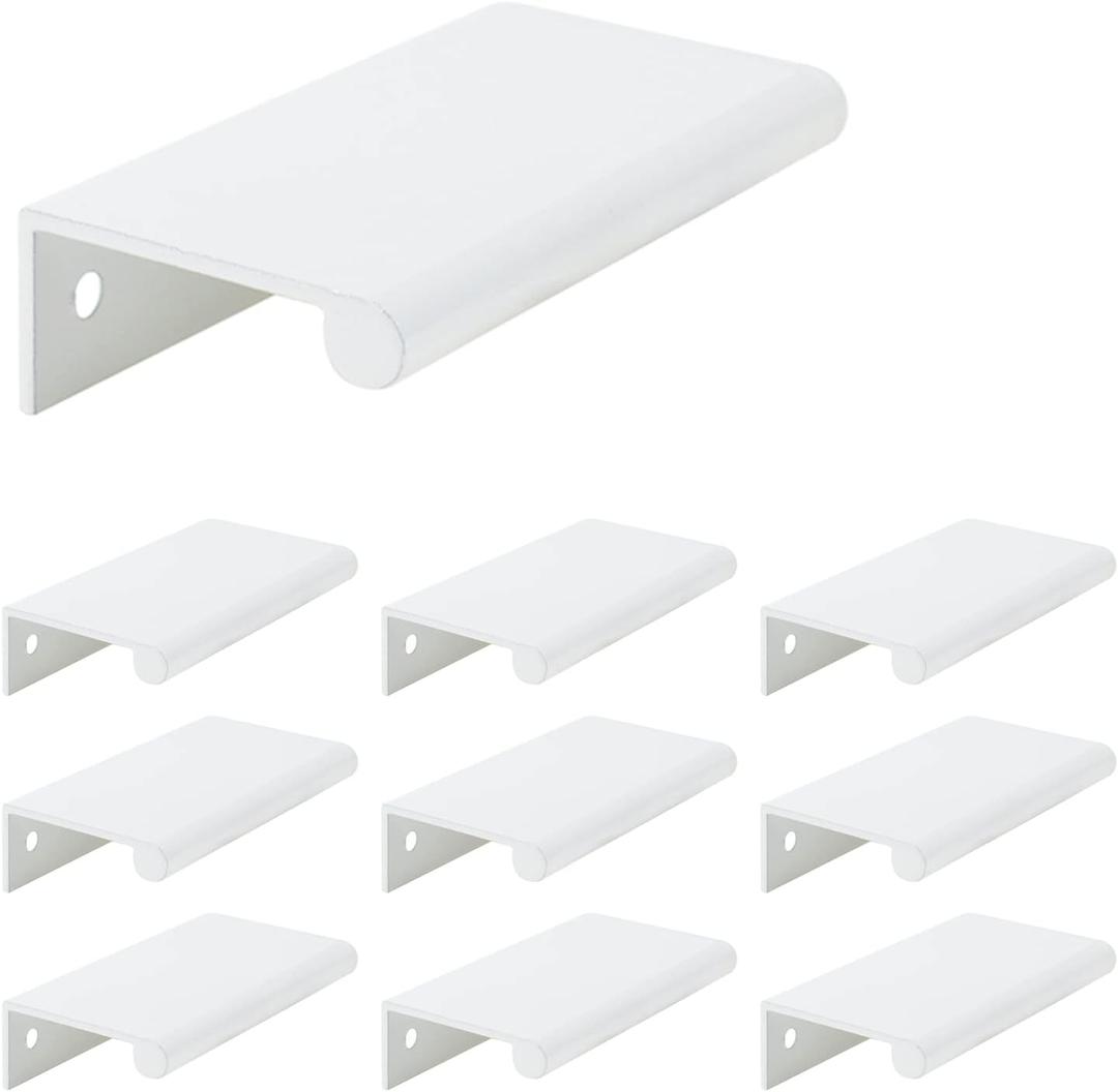 10Pcs 3.15" Back Mount Finger Pull,Cabinet Handles Closet Door Finger Pulls,Hole Dia.2.52"/64,White