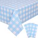 Kesfey 3 Packs Light Blue Gingham Tablecloth Pale Blue and White Checkered Tablecloths 54 x 108 Inches Disposable Plastic Gingham Tablecovers Waterproof Rectangle Picnic Table Cover for Birthday Party
