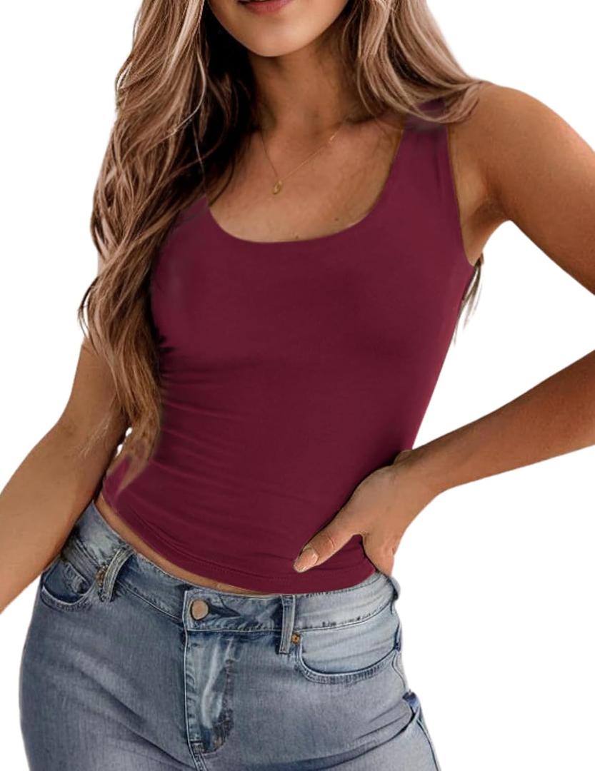 Zeagoo Women's Double Lined Square Neck Tank Top Sleeveless Basic Crop Tops Trendy Going Out Tops